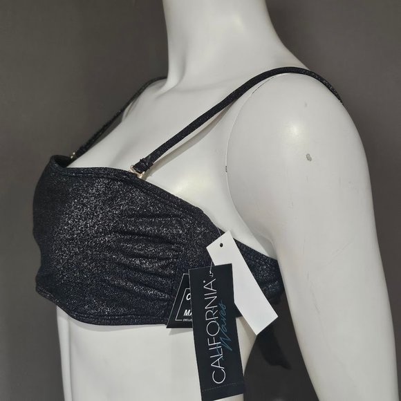 California Waves Metallic Shine Bandeau Neckline Bikini Top - Picture 3 of 9